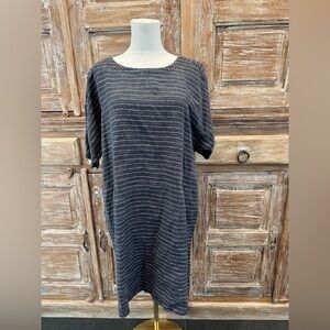 Eileen Fisher Linen Black and White Horizontal Pin Striped Midi Dress Oversized